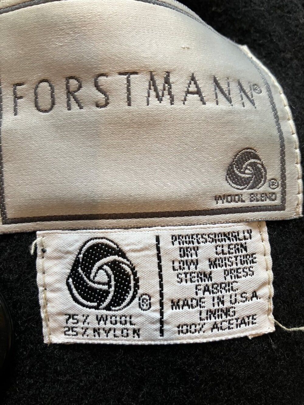 Vintage John Weitz Forstmann Wool Peacoat Mens 46 Black Double Breasted Nautical - Picture 11 of 15